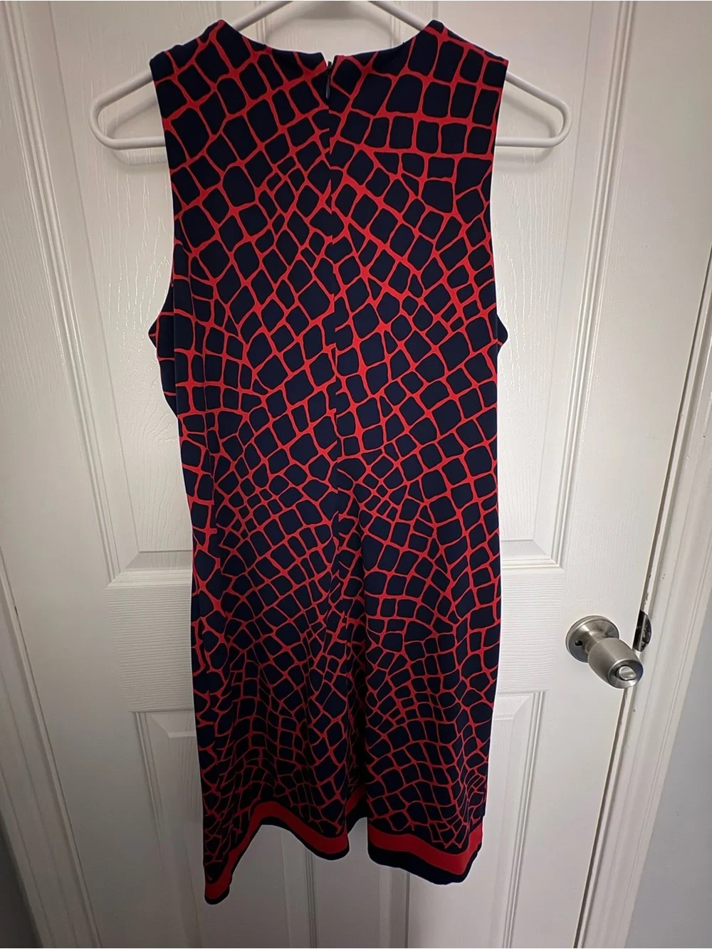 Michael Kors Navy and Red Geometric Sleeveless Sheath Dress